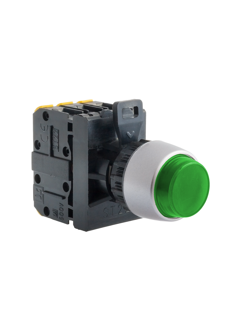 PRZYCISK WYSTAJ PODŚW ZIELONY 1 ZW 1 ROZ PIERŚCIEŃ NIKLOWANY "STOP"