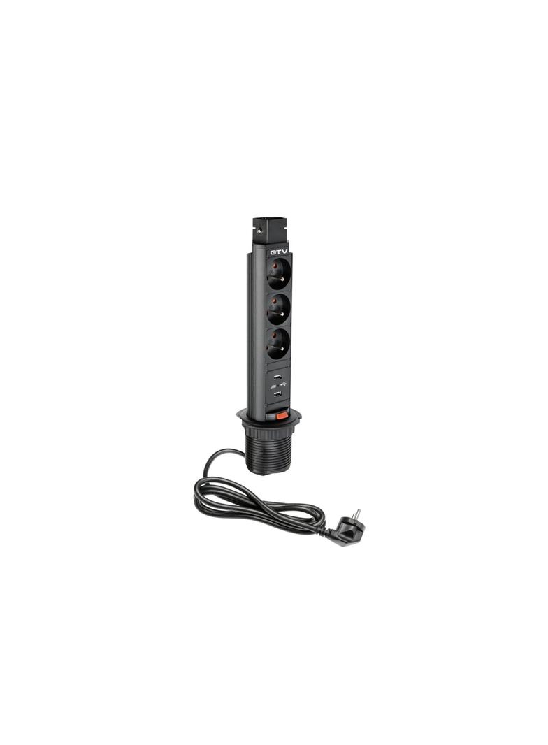 BIURKOWY PRZEDŁUŻACZ WPUSZCZANY 60MM, 3X GNIAZDO Z UZIEMIENIEM, 2XUSB 2,1A 5V (CZARNY)