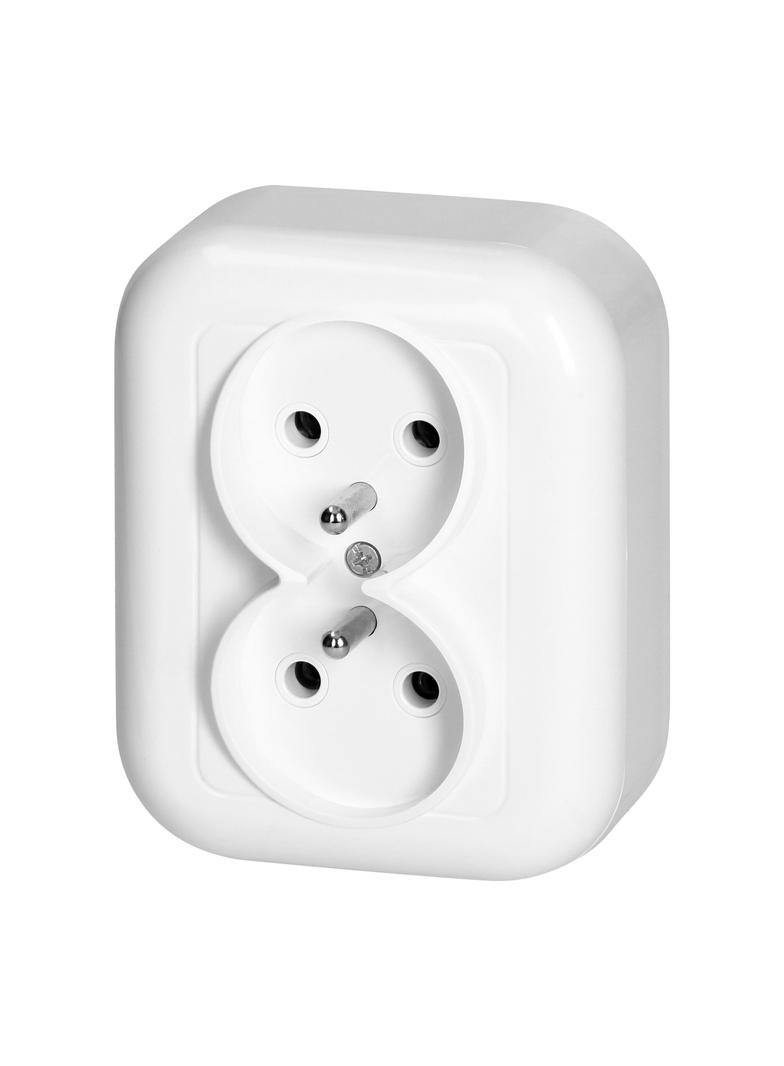 Gniazdo podwójne natynkowe 2x2p+Z 16A, 250V, FAN, biały