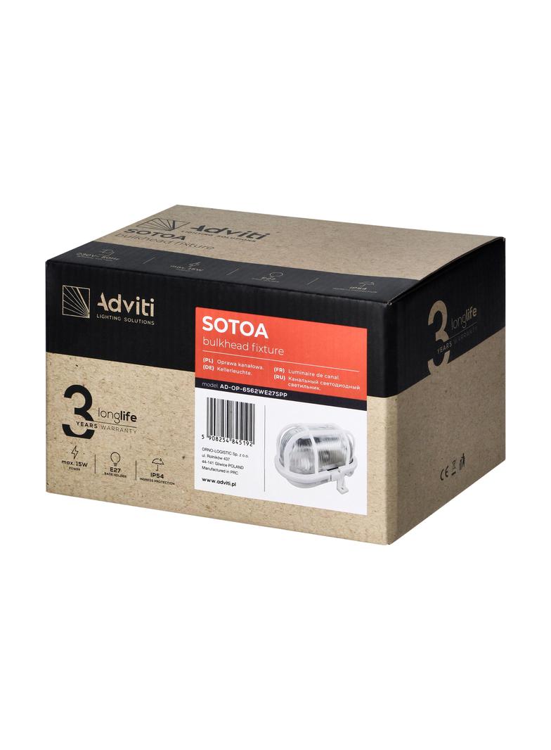 SOTOA, oprawa oświetleniowa, E27, max. 15W, IP54, klosz szklany, osłona plastikowa, biała AD-OP-6562WE27SPP ORNO