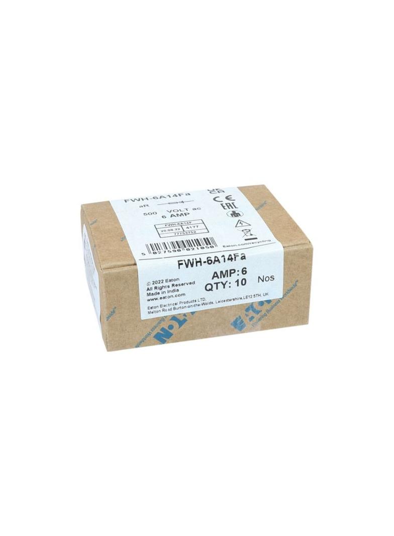 6A 500V AC UL 14x51mm FERRULE FUSE Wkładka szybka 6A AC 500V 14x51 mm aR UL FWH-6A14F EATON