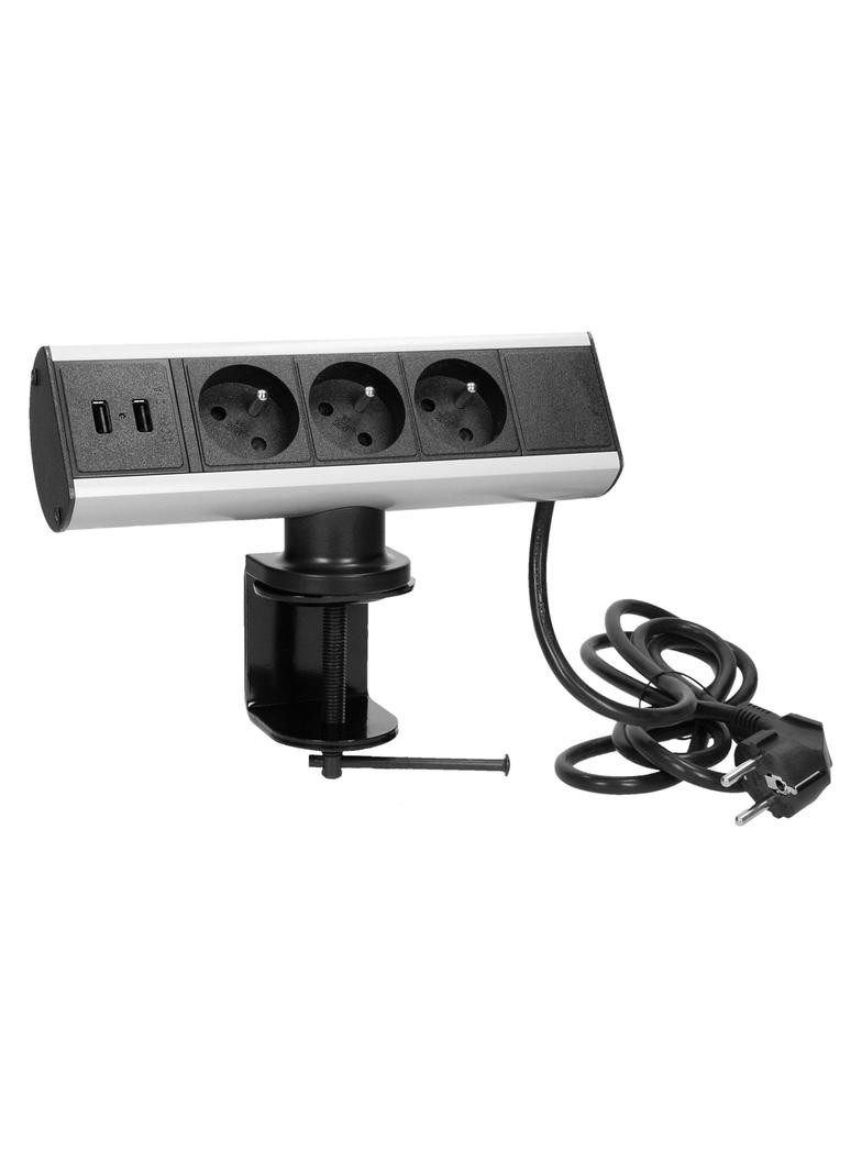 Gniazdo meblowe z uchwytem montażowym ładowarką USB i przewodem 1,8m 3x2P+Z 2xUSB (typ A 2,1A) FS-7