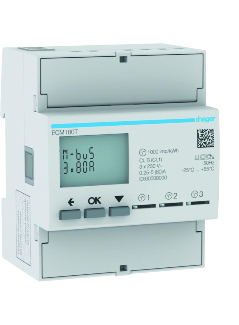 agardio.measure Licznik energii elektrycznej 1-fazowy, 3x80A 4M, M-bus ECM180T HAGER