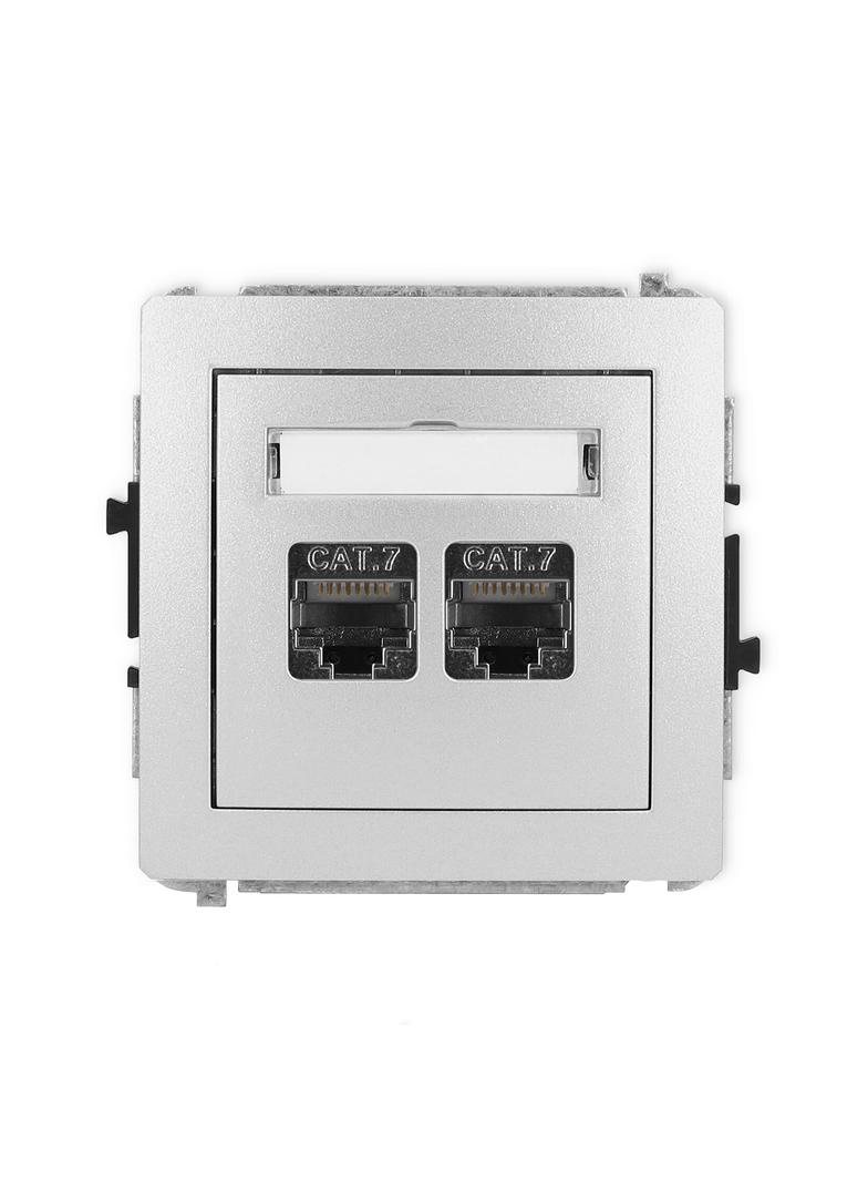 DECO Mechanizm gniazda komputerowego podwójnego 2xRJ45, kat. 7, ekranowany, 8-stykowy srebrny metali