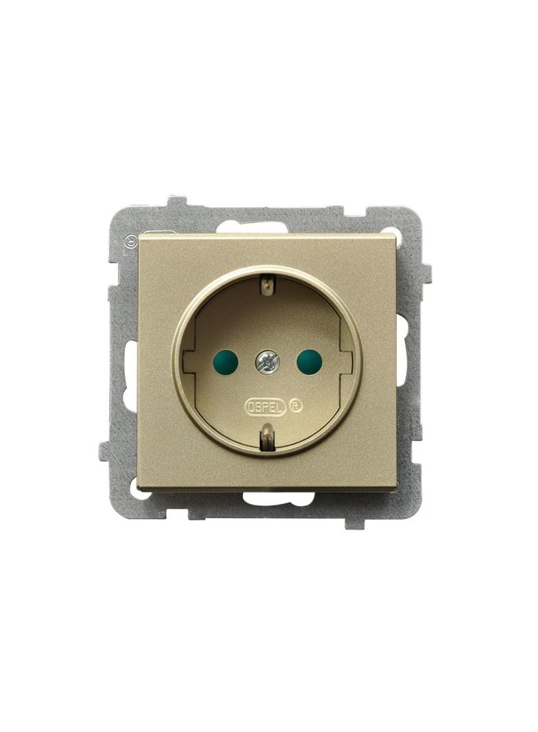 SONATA Gniazdo pojedyncze z uziemieniem schuko z przesłonami torów prądowych - kolor szampański złot