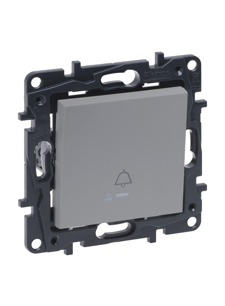 Niloe Step - przycisk pojedynczy 6 A podświetlany z symbolem dzwonka- kolor aluminium, Legrand