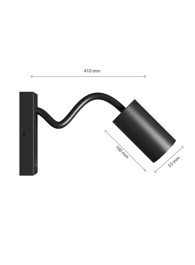 SQUALLA VARIOSA FLEXI SWITCH GU10 KINKIET 230V IP20 55x100x410MM CZARNY OKRĄGŁA