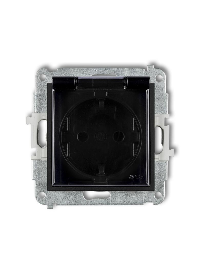 MINI Mechanizm gniazda bryzgoszczelnego z uziemieniem SCHUKO 2P+Z (klapka dymna, przesłony torów prą