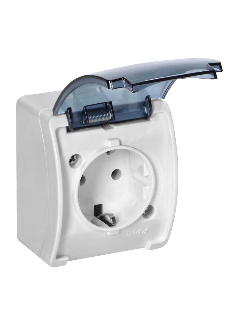 Gniazdo pojedyncze Schuko AQUATIC IP44 biały dymiony OR-OE-7105(GS)/WT ORNO