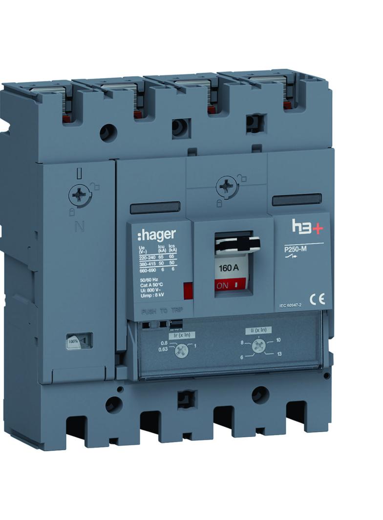 MCCB Wyłącznik mocy h3+ P250 4P 160A 50kA TM HMT161DR HAGER