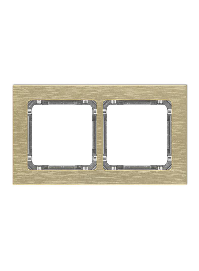 DECO Ramka uniwersalna podwójna - aluminium szczotkowane (ramka: kolor mosiężny; spód: grafitowy) mo