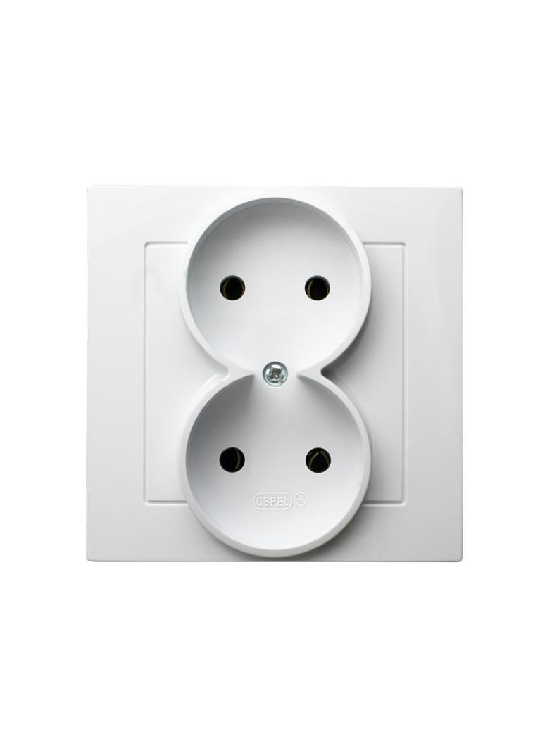 AS Gniazdo podwójne kompletne z ramką - kolor biały