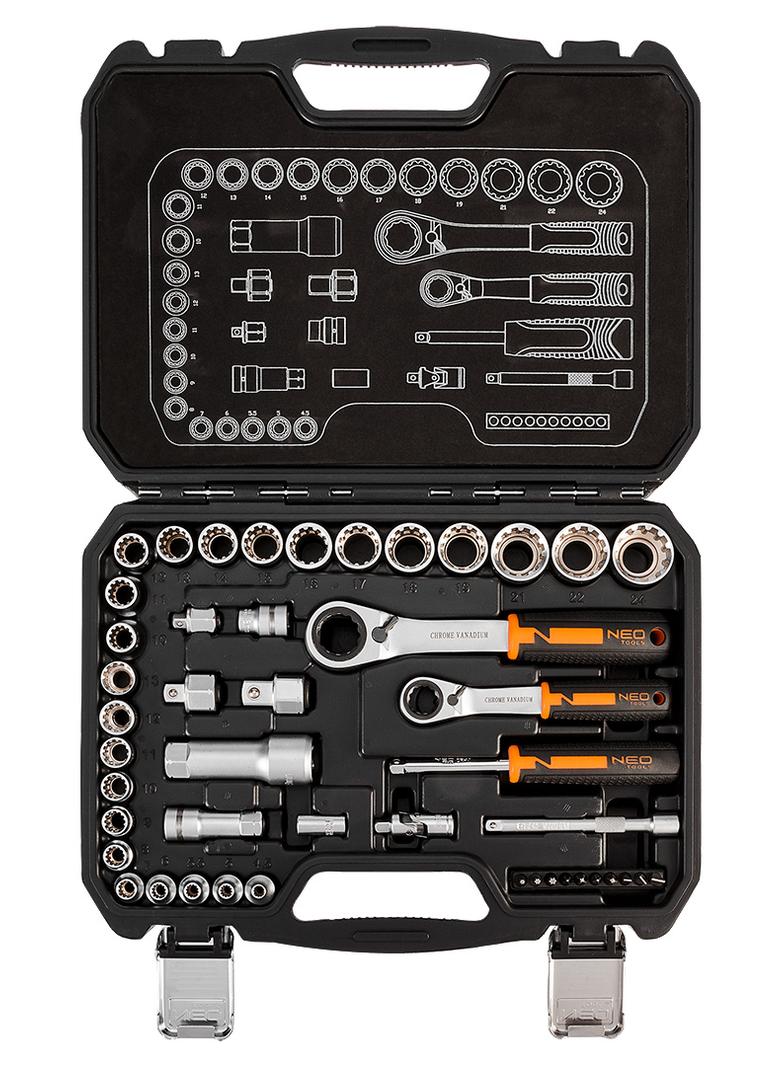 Zestaw nasadek przelotowych 1/4" + 3/8", 46 szt.