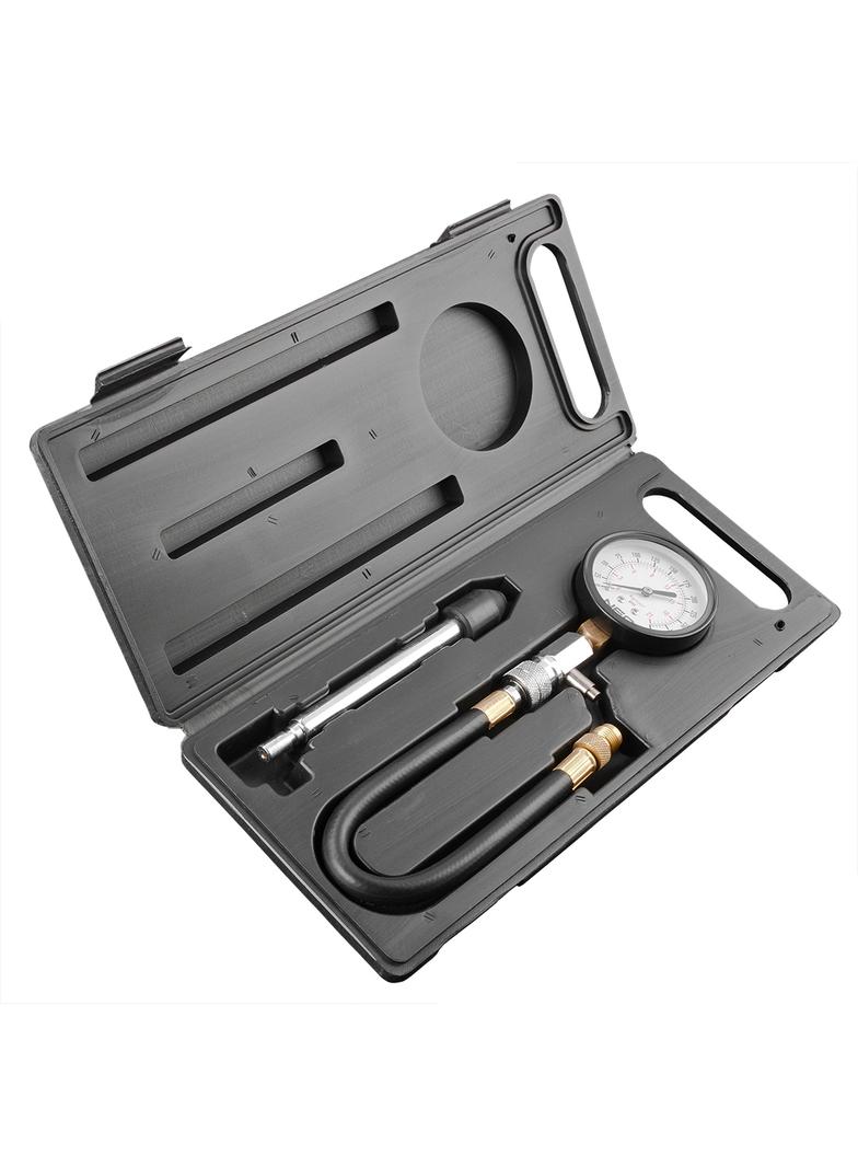 Miernik ciśnienia sprężania z zestawem adapterów.