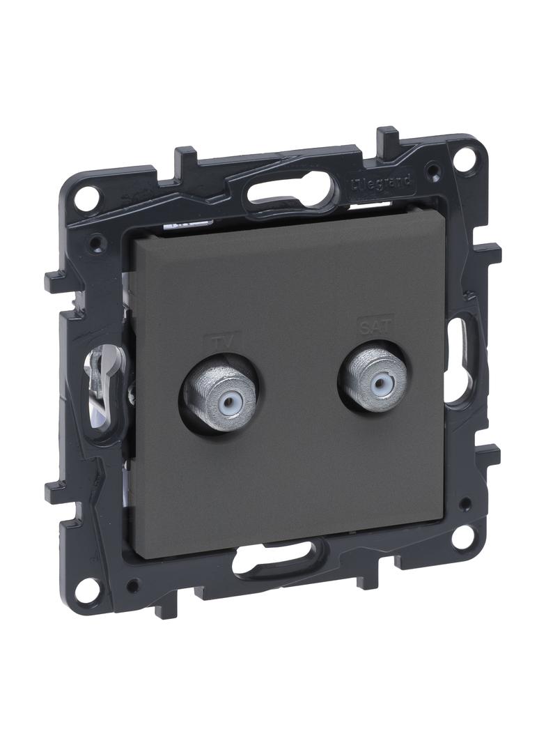 Niloe Step - gniazdo podwójne 2xTV typu  F  końcowe do instalacji typu gwiazda, 1,5 dB- kolor stalow