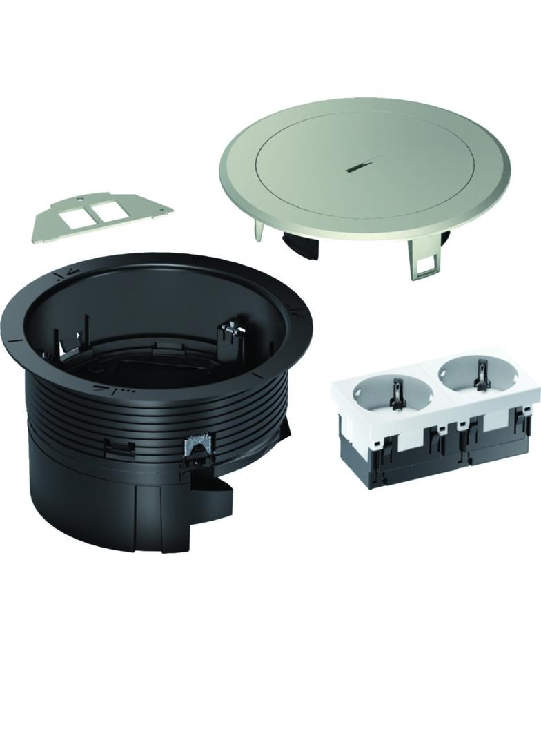 tehalit.VE-EE Zestaw pokrywa+puszka R02 2xM45 schuko pł Keyst Typ1 o.cynk srebro