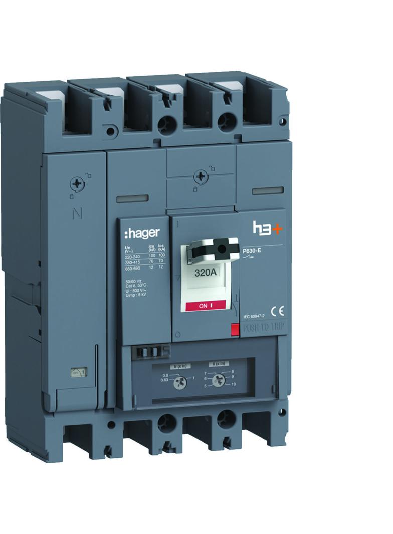 MCCB Wyłącznik mocy h3+ P630 TM 4x320A 70kA HEW321DR HAGER