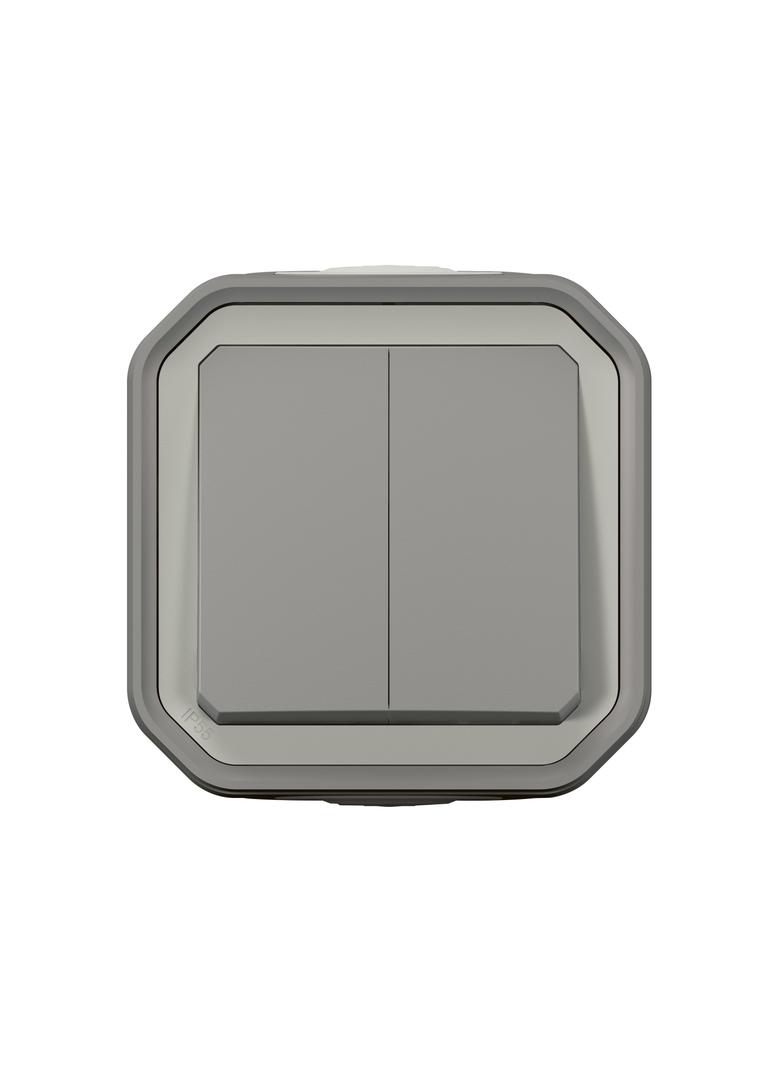 PLEXO Łącznik podwójny/przycisk zwierny podwójny natynkowy szary IP55 069715L LEGRAND