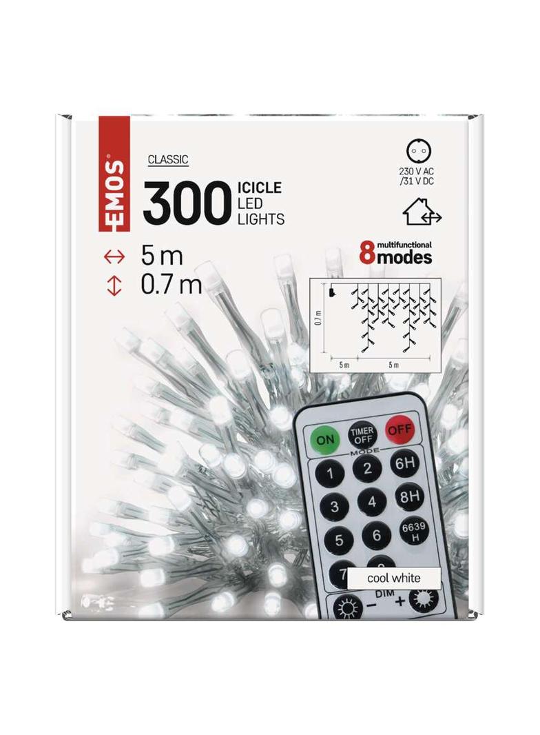Lampki świąteczne SOPLE 300 LED 5m zimna biel 8 programów timer pilot D4CC02 EMOS