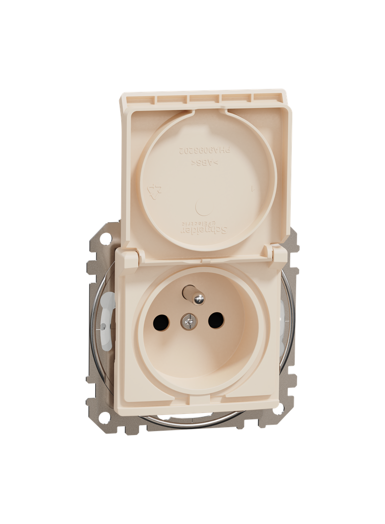 Sedna Design & Elements Gniazdo pojedyncze z uziemieniem z przesłonami zaciski bezgwintowe IP44 beżowy SDD212014 Schneider