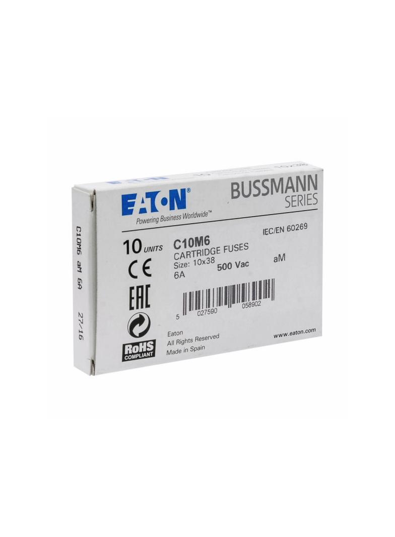 CYLINDRICAL FUSE 10 x 38 6A AM 500V AC Wkładka cylindryczna 10 x 38mm 6A AM 500V AC C10M6 EATON