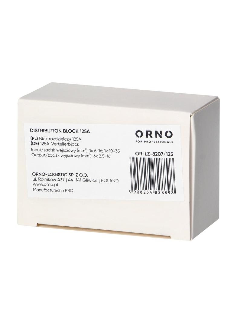 Blok rozdzielczy 125A zaciski wejściowe 1x16 i 1x35mm2 zaciski wyjściowe 6x16mm2,wygodne mocowanie OR-LZ-8207/125 ORNO