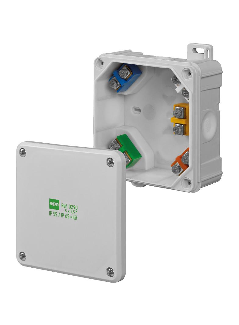 Puszka 2K 98x98x46, 5x2,5-4 mm2   z zaciskami  IP55/65