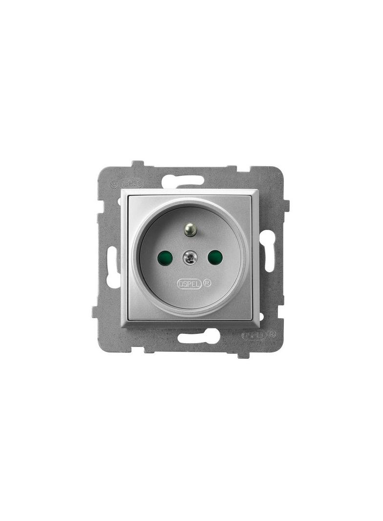 ARIA Gniazdo pojedyncze z uziemieniem z przesłonami torów prądowych - kolor srebro