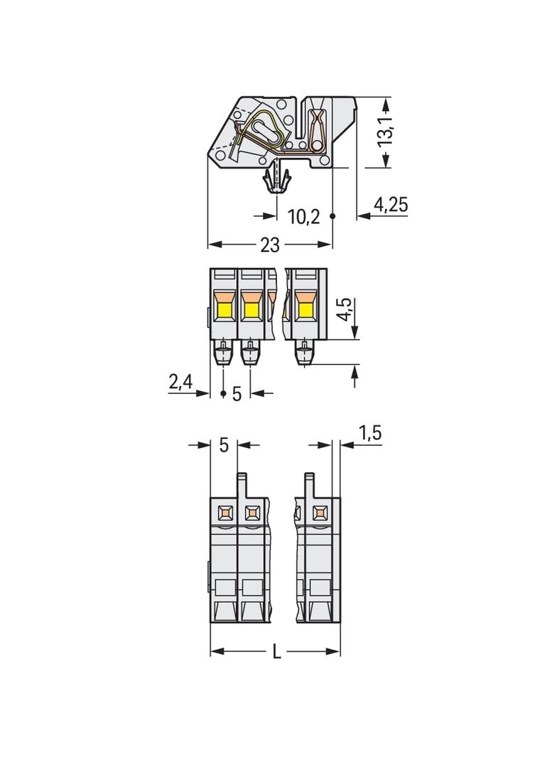 MCS-MIDI Classic gniazdo kątowe 7-bieg. j-szare raster 5 mm