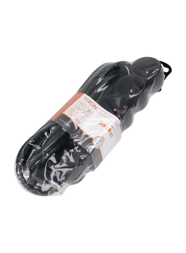 Przedłużacz 5-krotny 2P+Z, 5m H05VV-F 3x1,5mm2, Imax=16A, płaska wtyczka, czarny