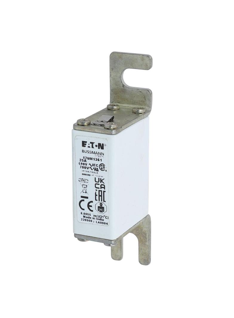 25A 690V IEC gR 000/80 SQ.BODY IND. FUSE Wkładka szybka 25A AC 690V DIN 000 21x40x100 mm, 170M1361 E