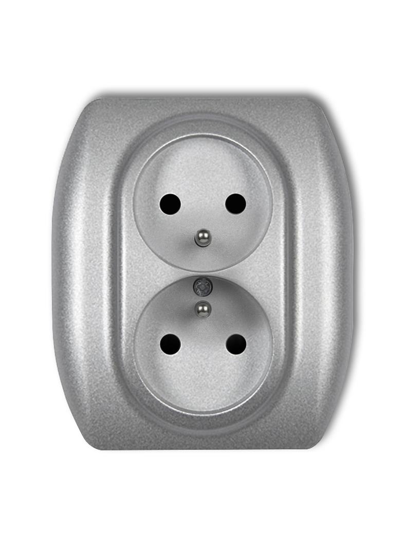 TREND Gniazdo podwójne z uziemieniem 2x(2P+Z) (przesłony torów prądowych) srebrny metalik