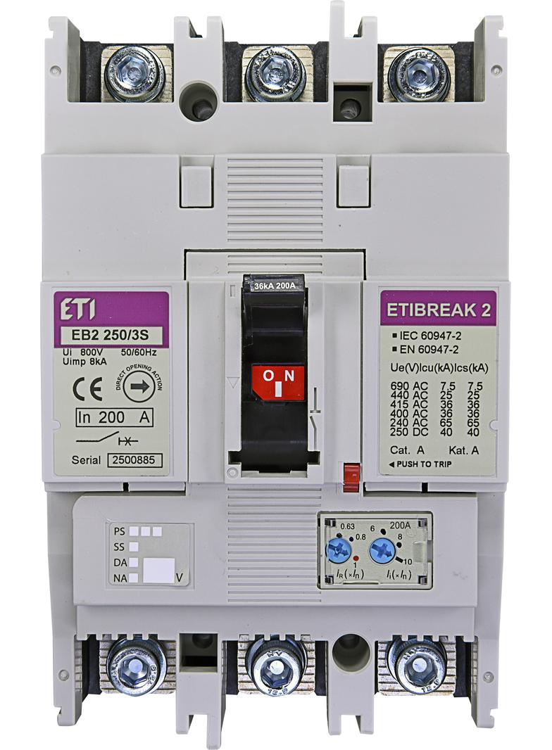 Wyłącznik mocy 36kA wyzw. TM EB2 250/3S 200A 3P 004671082 ETI