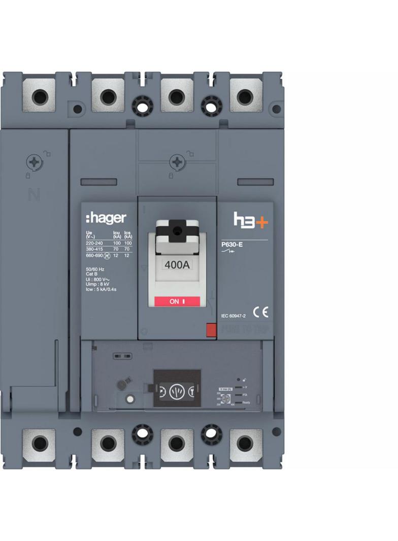MCCB Wyłącznik mocy h3+ P630 Energy 4x400A 70kA HEW401NR HAGER