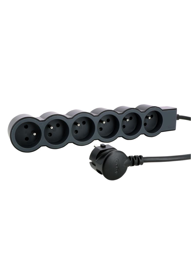 PRZEDŁUŻACZ STANDARD 6X2P+Z, Z PRZEWODEM 1.5 METRA 3X1.0 MM2 - CZARNY/GRAFITOWY, Legrand