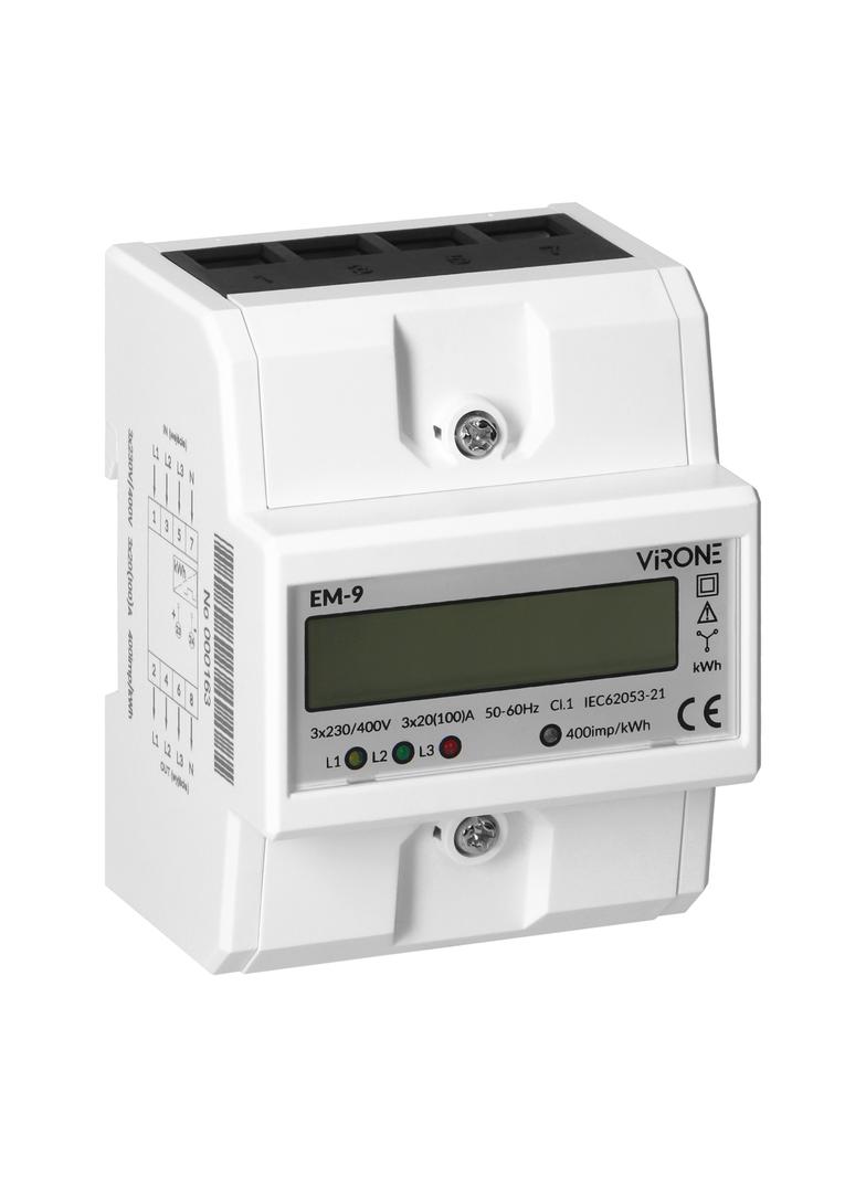 Licznik wskaźnik żużycia energii elektrycznej 3-fazowy 100A 4 moduły th35 VIRONE EM-9 ORNO
