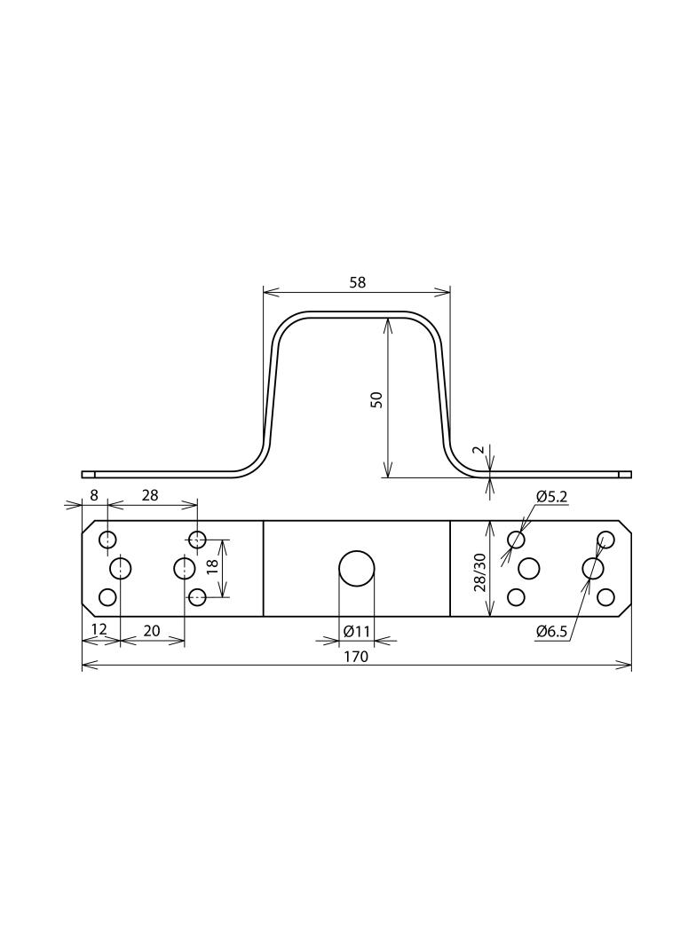 Łącznik elastyczny z płask. dł. 170 mm, otwór 11 mm w środku, Cu