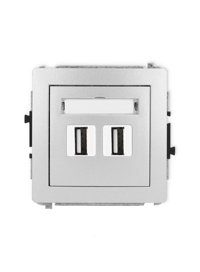 DECO Mechanizm gniazda podwójnego 2xUSB A-A 2.0 srebrny metalik