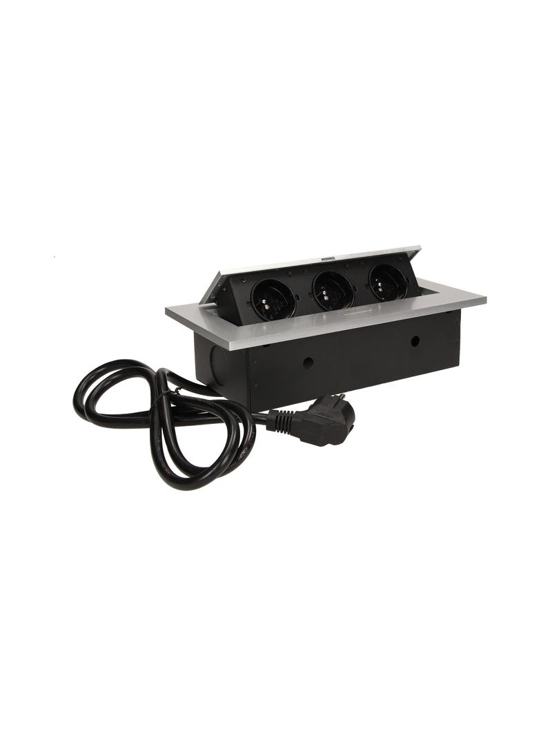 Gniazdo meblowe wpuszczane w blat z grubym rantem 3x2P+Z przewód 1,5m 3x1,5mm2 srebrne OR-AE-1338/G