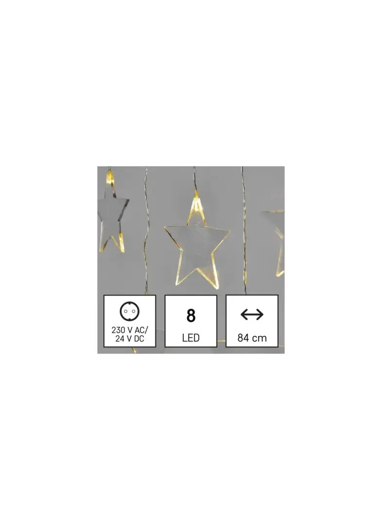 Dekoracje - 8 LED sople gwiazdki 45x84 cm ciepła biel, IP44, timer