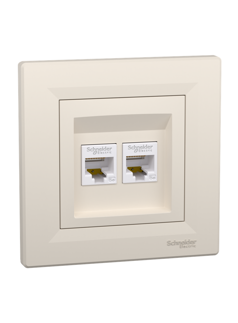 Asfora, gniazdo komputerowe 2x RJ45 kat.5e, UTP, kremowy
