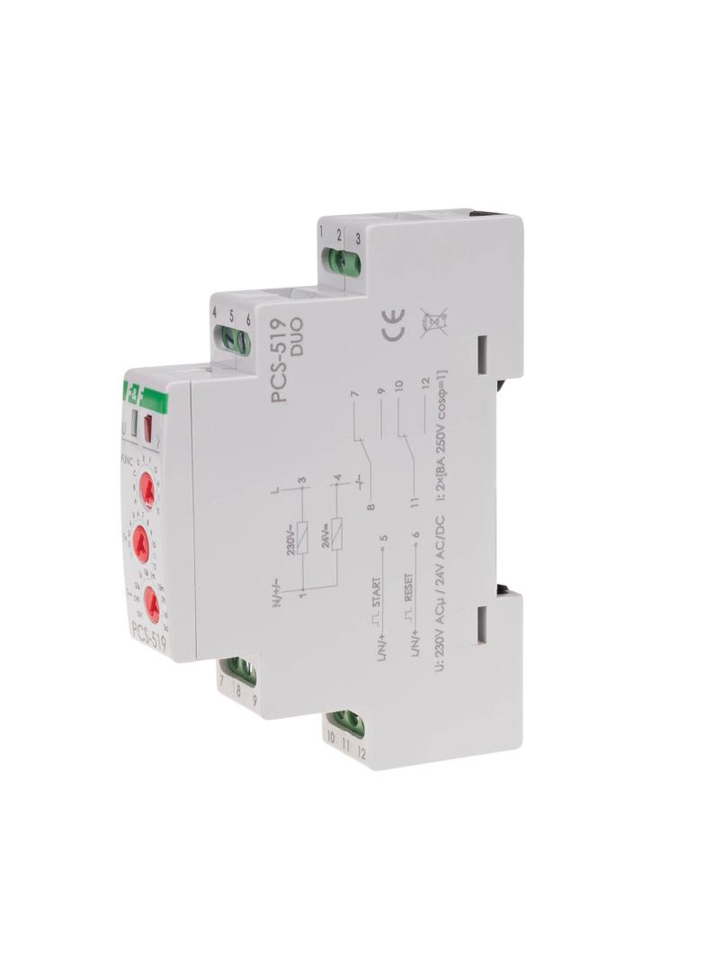 Przekaźnik czasowy 10-funkcji styki 2Z/R Uniwersalny 24V lub 230V PCS-519 DUO PCS-519DUO F&F