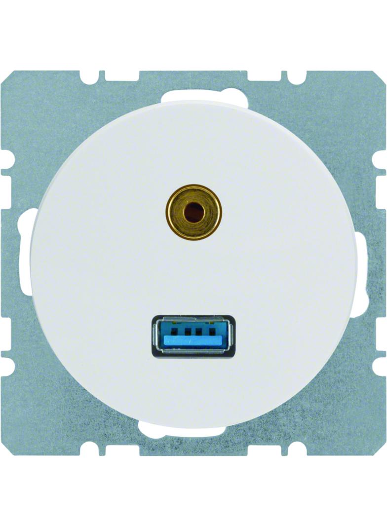 BERKER R.1/R.3 Gniazdo USB/3.5mm audio biały 3315392089 HAGER