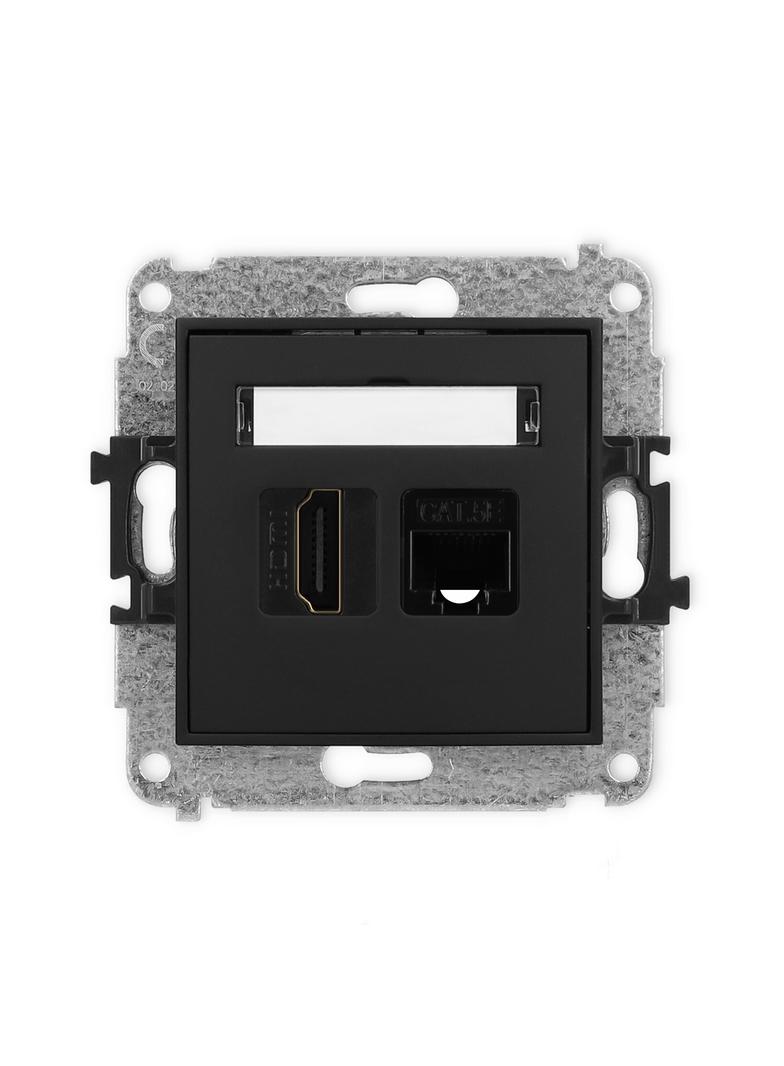 MINI Mechanizm gniazda pojedynczego HDMI 2.0 + gniazda komp. poj. 1xRJ45, kat. 5e, 8-stykowy czarny