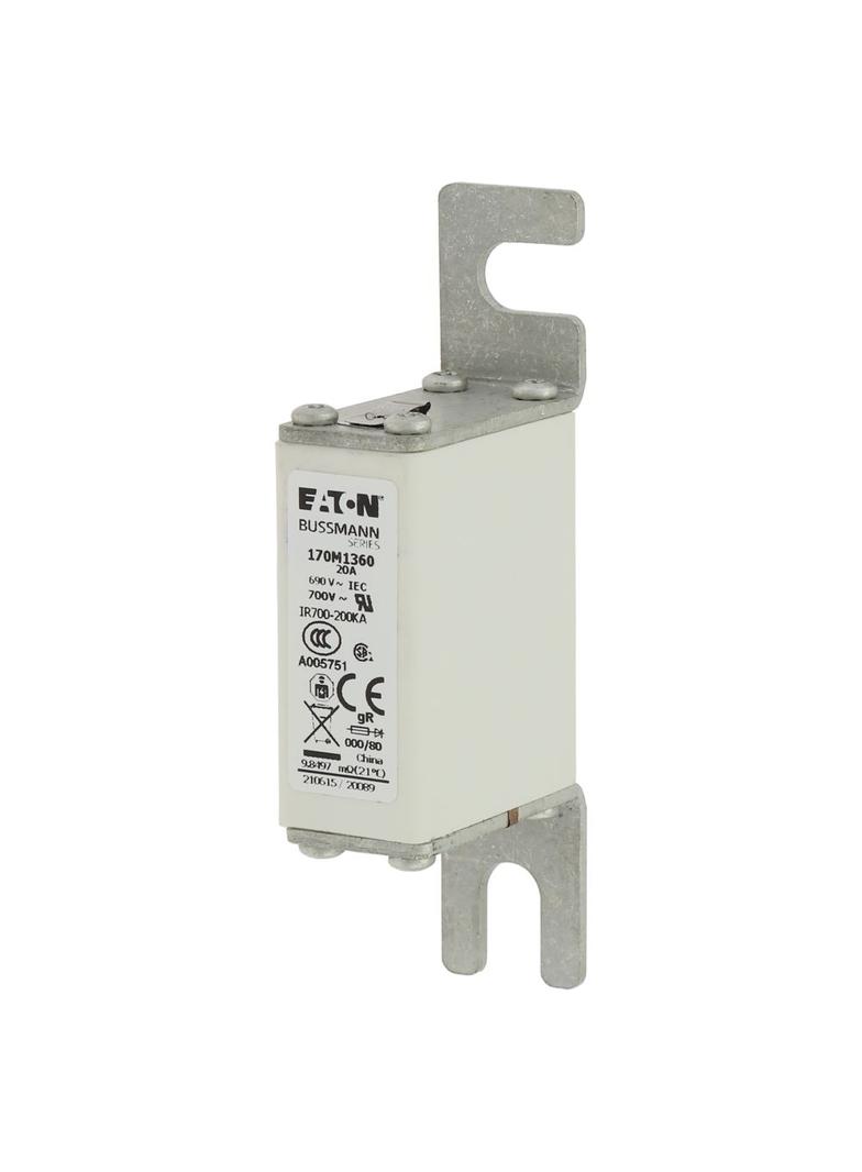 20A 690V IEC gR 000/80 SQ.BODY IND. FUSE Wkładka szybka 20A AC 690V DIN 000 21x40x100 mm, 170M1360 E