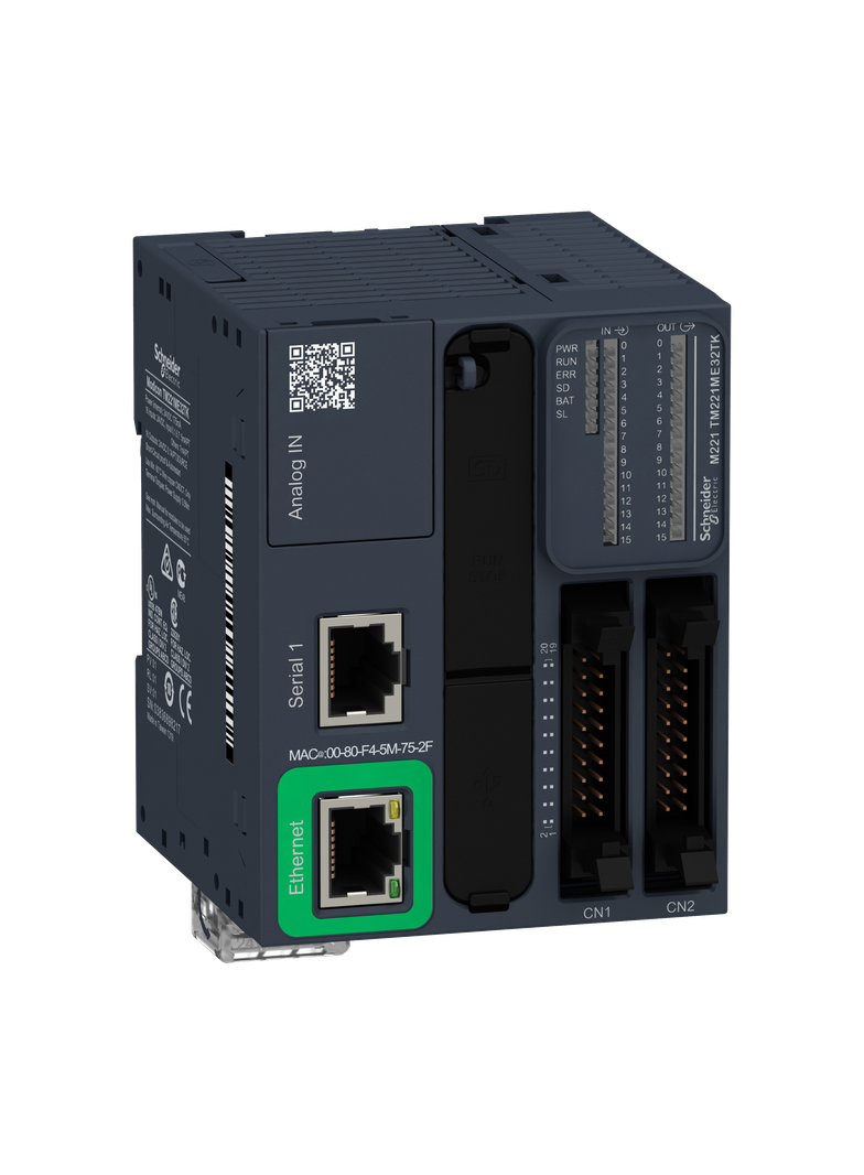 Modicon M221 sterownik modułowy RJ45 Ethernet 16 wejść 16 wyjść tranzystorowych PNP 24 VDC złącze HE