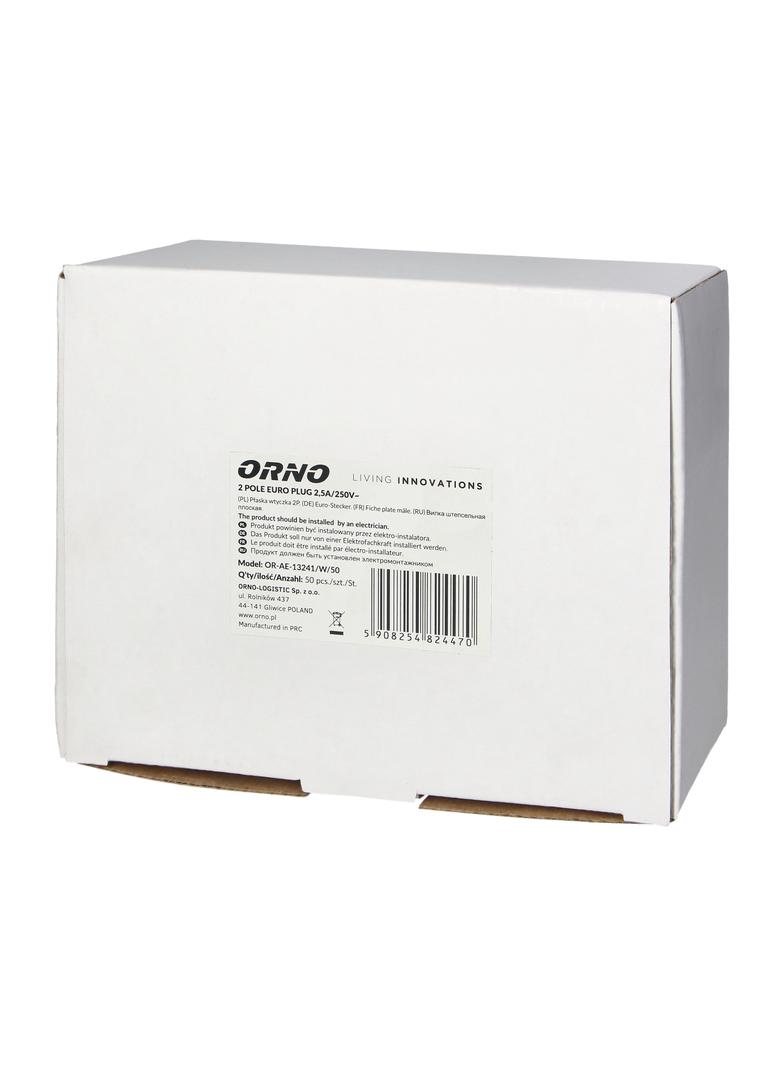 Wtyczka płaska bez uziemienia 2,5A 250V biały poliwęglan 50 sztuk OR-AE-13241/W/50 ORNO