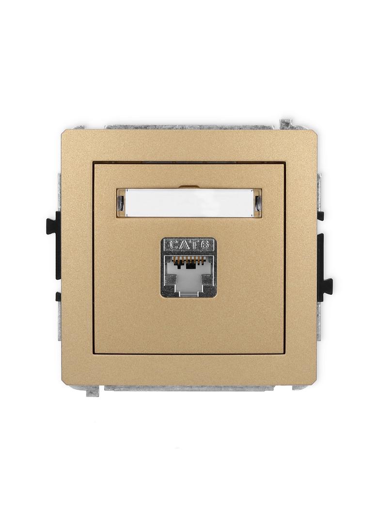 DECO Mechanizm gniazda komputerowego pojedynczego 1xRJ45, kat. 5e, ekranowany, 8-stykowy złoty metal