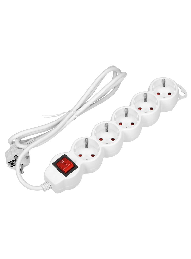 Przedłużacz 5-krotny 2P+Z (Schuko), z wyłącznikiem, 5m H05VV-F 3x1,5mm2, Imax=16A, płaska wtyczka, b