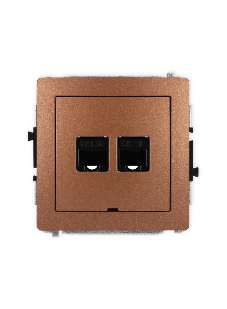 DECO Mechanizm gniazda komputerowego podwójnego 2xRJ45, kat. 5e, 8-stykowy, bez pola opisowego brązo